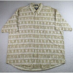 Vintage FUBU Shirt Mens 3XL Beige Golf Print Button Up Short Sleeve 90s Korea